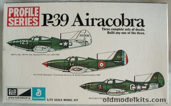 MPC 1/72 Bell P-39 Airacobra - 362 Fighter Sq Hayward AFB Calif. 1943 / GC111/6 Free French Air Force N. Africa / 93rd FW 81st FG Tunisia 1953 - Profile Series, 2-1117-100 plastic model kit